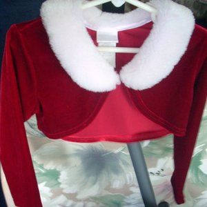 ❤️ Perfectly Dressed Holiday Red Velvet Short Jacket 5T White Fur Collar